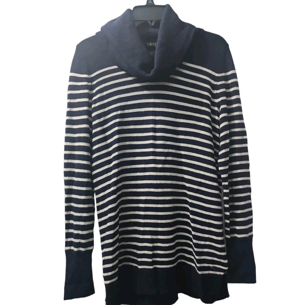 Lauren Ralph Striped Cowl Neck Tunic Sweater Long Sleeve Pullover Medium